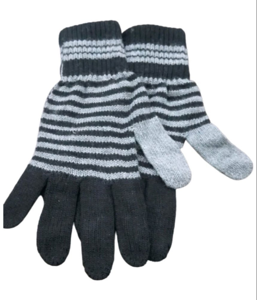 Black and Gray Knitted Ladies Winter Woolen Glove