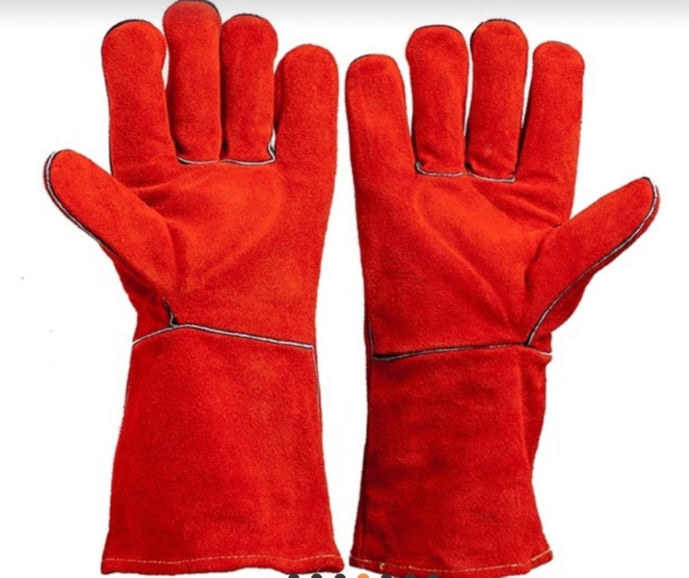 Red Leather Winter Hand Gloves, For Industrial, Size: Large