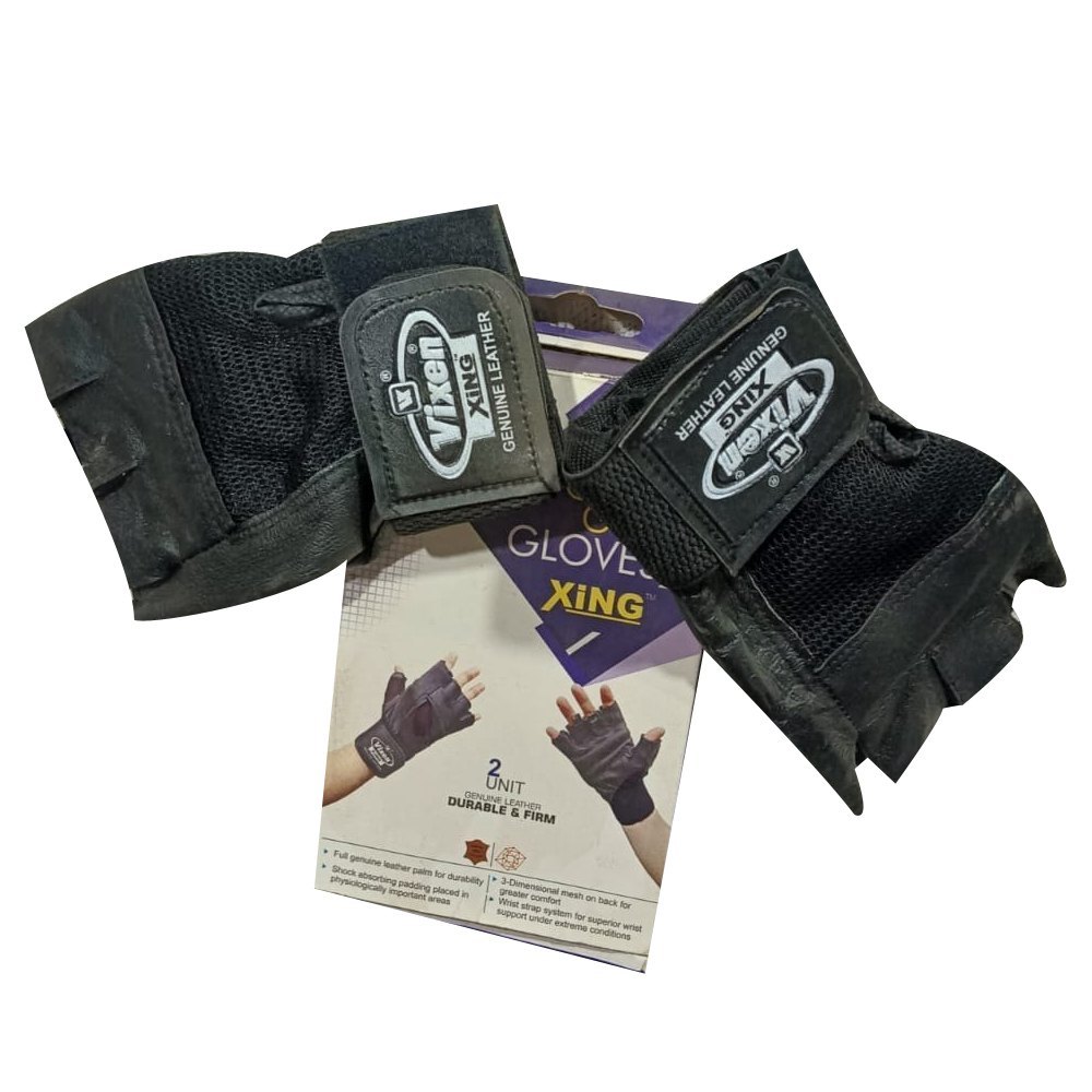 Leather Black Vixen Half Fingered Men Gloves, For Sports, Size: Medium