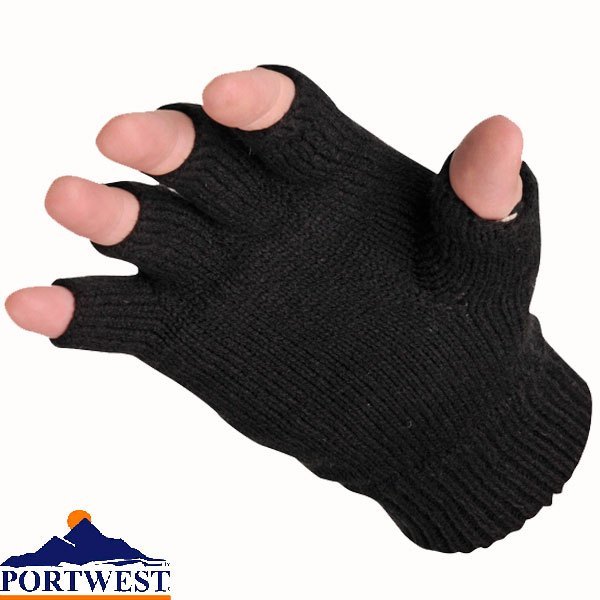 Black Knitted Cotton Portwest Gl14 - Fingerless Knit Insulatex Safety Glove., For Industrial, Free Size