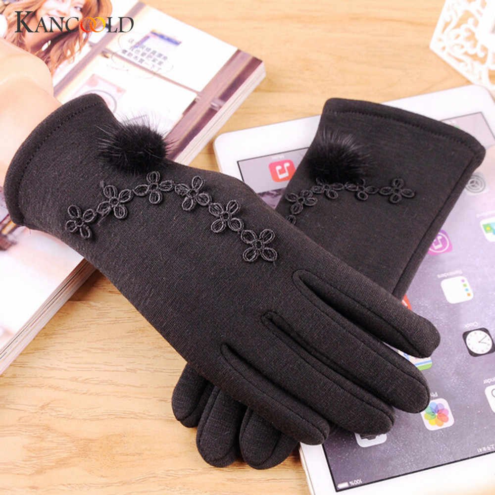 Black Knitted Woolen Gloves For Woman