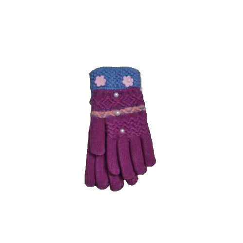 Ladies Knitted Full FIngers Purple Designer Woolen Gloves