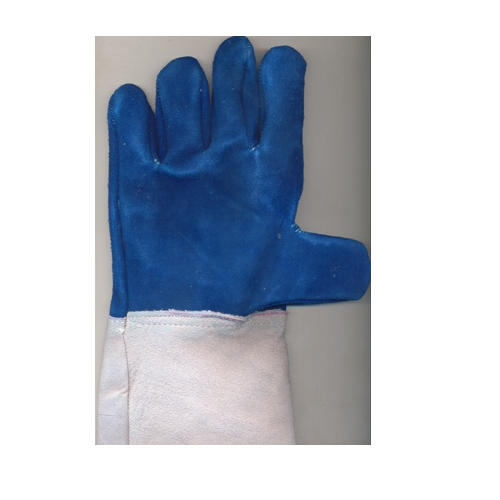 Unisex Blue Leather Heat Resistance Hand Gloves