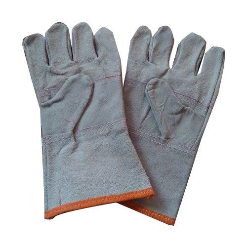 Silver And Orange Full Fingered 12inch Leather Mitten Gloves