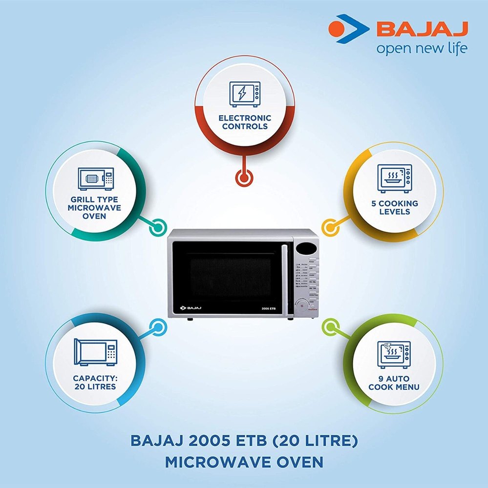 Bajaj 2005 ETB 20 LTR, Solo, Grill, Electronic Control Buttons, Microwave Oven