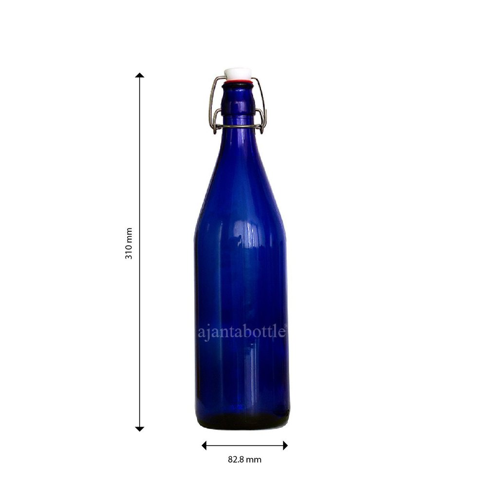 1000 ML Air Tight Swing Top Water Blue Glass Bottle, For Water/Juice