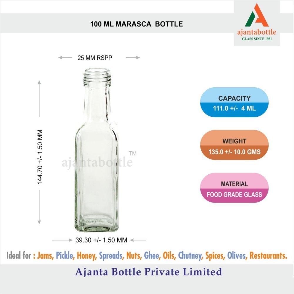 FLINT GLASS 100 ML Marasca Oil Bottle 25 Mm