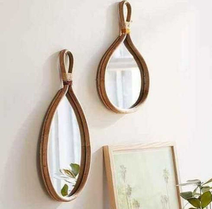 Decorrizz India Home Decor Drop Shaped Cane Mirror Set, Size: 18 Inches And 14inches