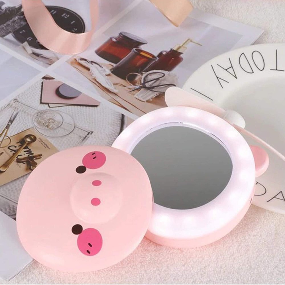 Pink Polished Pocket Make-Up Mirror With Fan, For Home