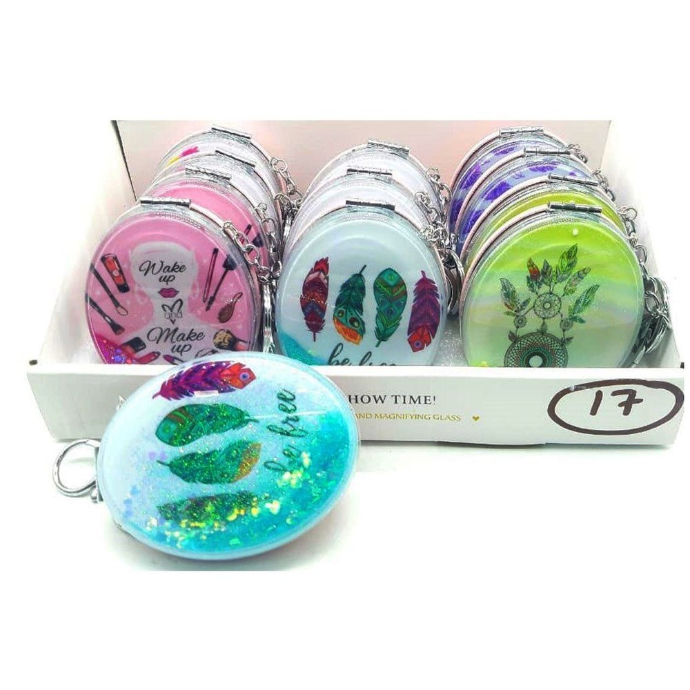 Iron and Glass Round Pocket Mirror Keychain, Packaging Type: Box