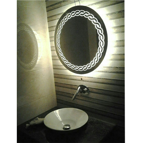 Crystal Wall Mounting Round Bathroom Backlit Mirror, 3.5 Kg