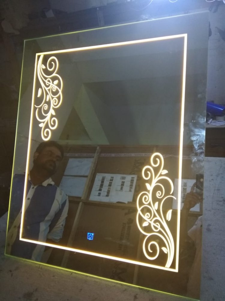 Glass Designer LED Rectangular Wall Mirror, For Bathroom