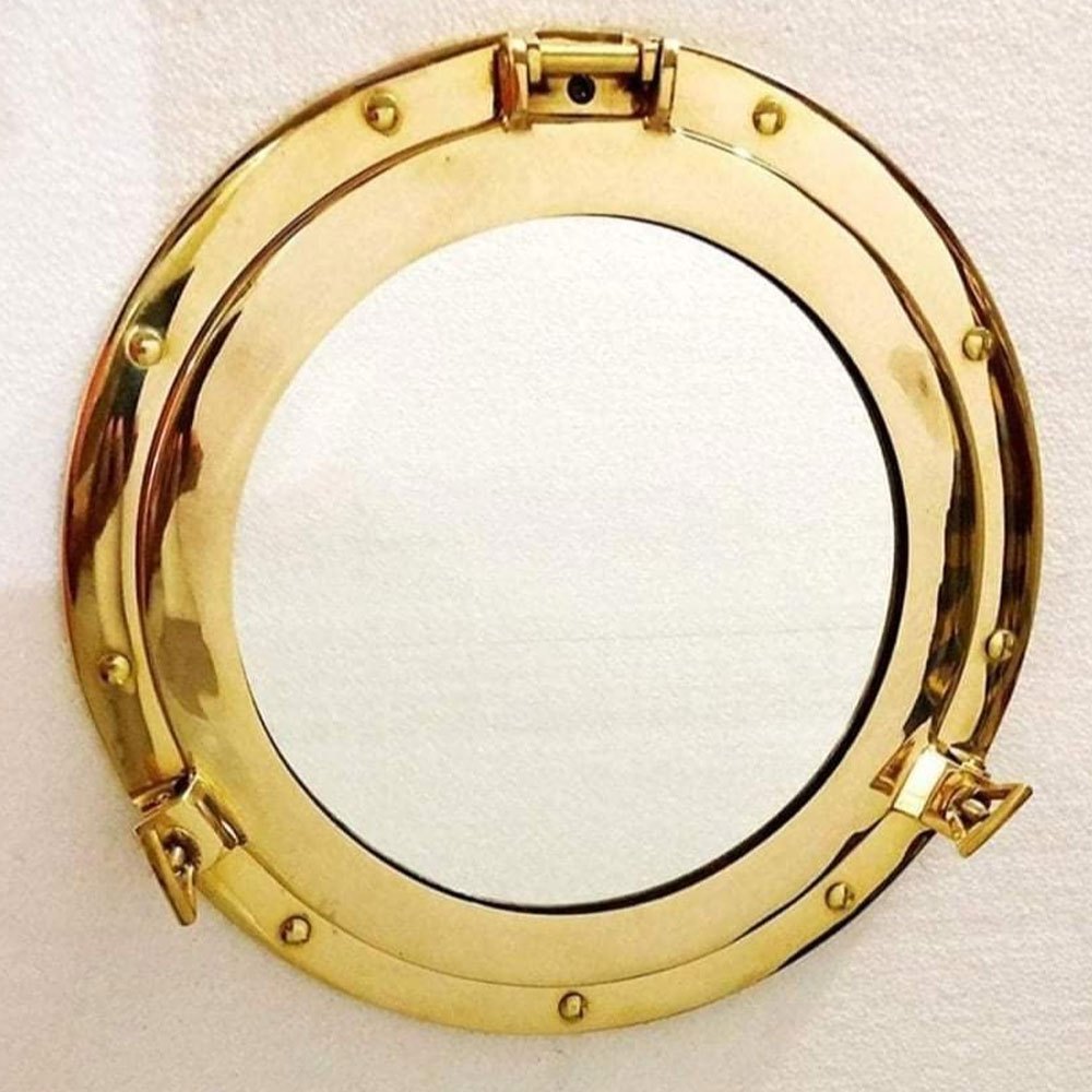 Polished Aluminium Golden Porthole Mirror, For Home, Size: 15inch