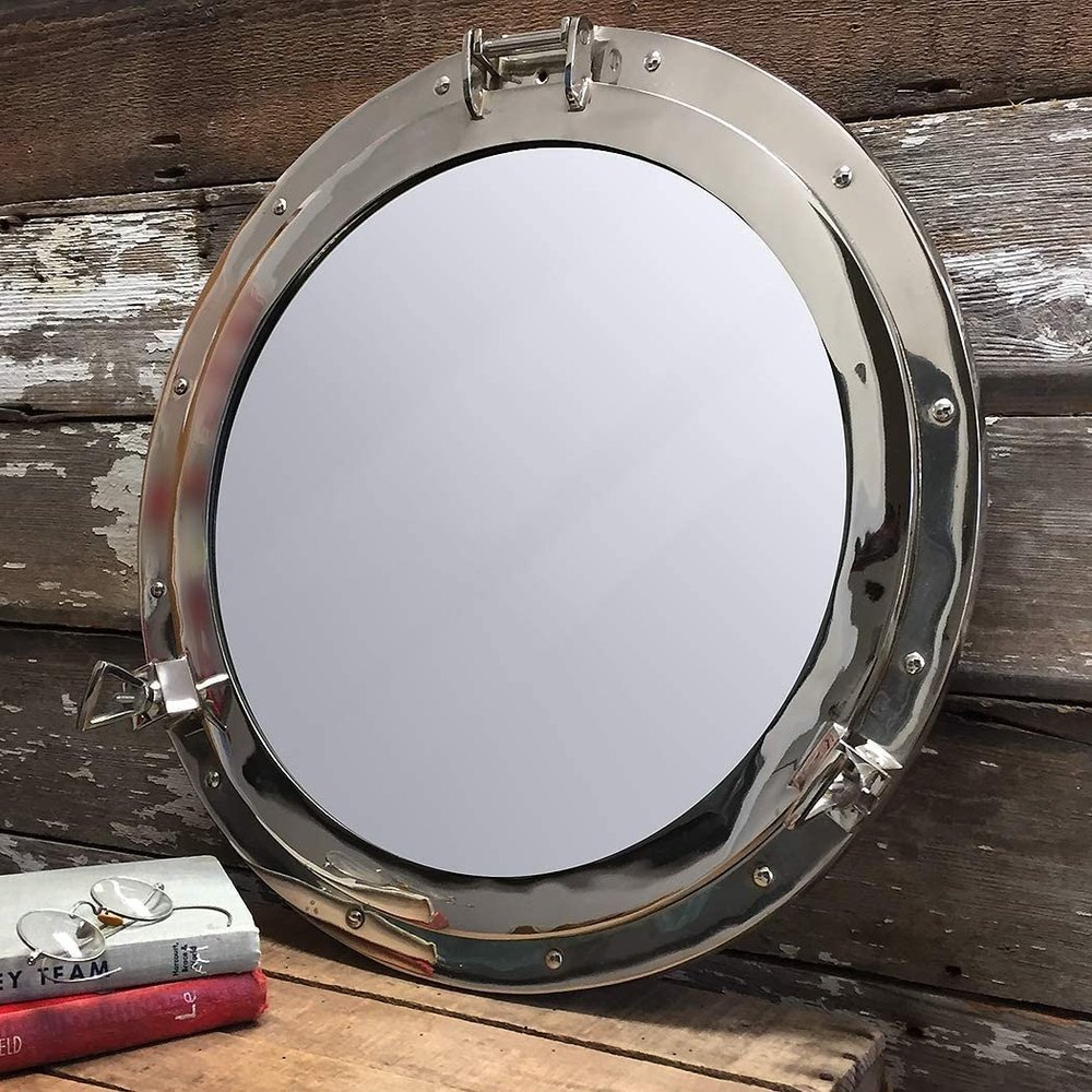 Silver Polished 20 Decorative Wall Mirror Porthole Style Mirror Aluminum, Size: 20 Inch, Mirror Shape: Round