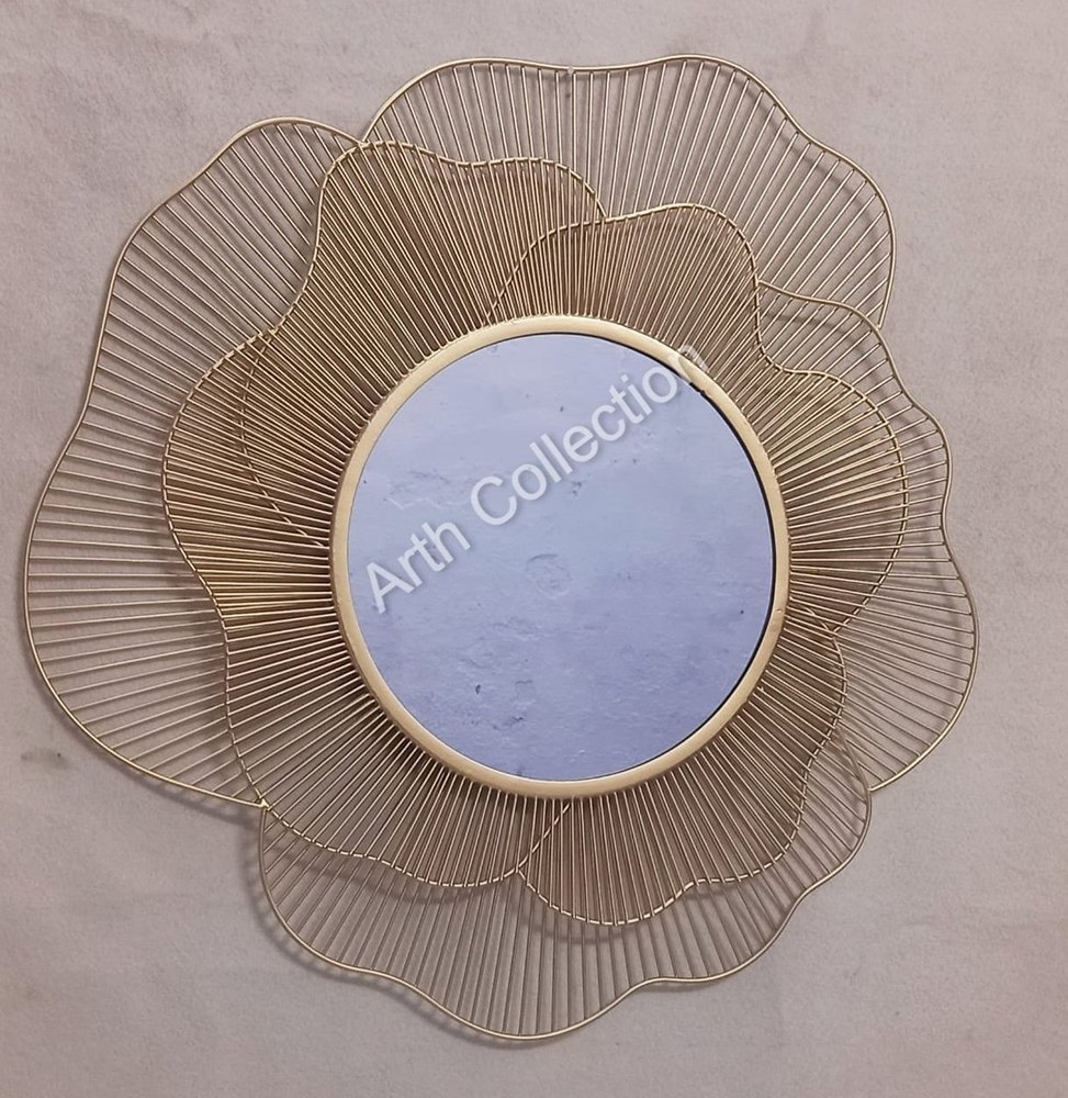 Round Golden Wrought Iron Mirror, For Home And Hotel, Size: 55 cm