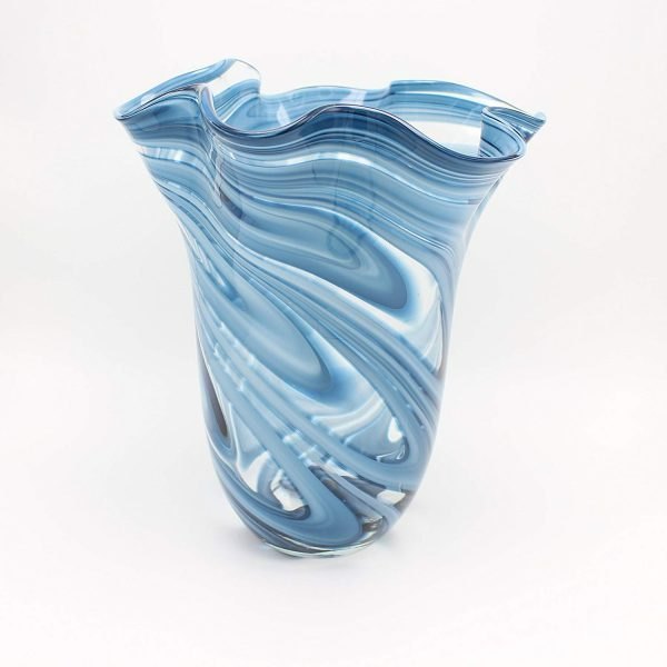 Blue Glossy Glass Vase, Shape: Round, Size: 10 Inch