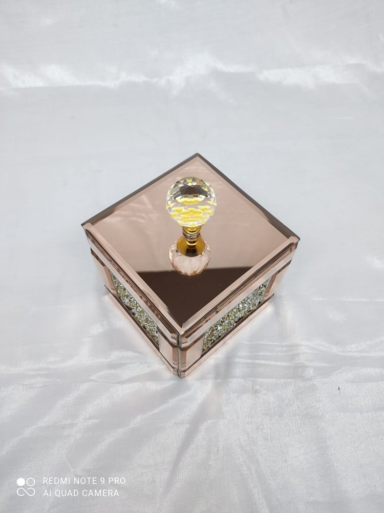 Glass Box Pink mirror glass box square Pink mirror glass dry food box, For Home, Size: 4x4x4 Inchi