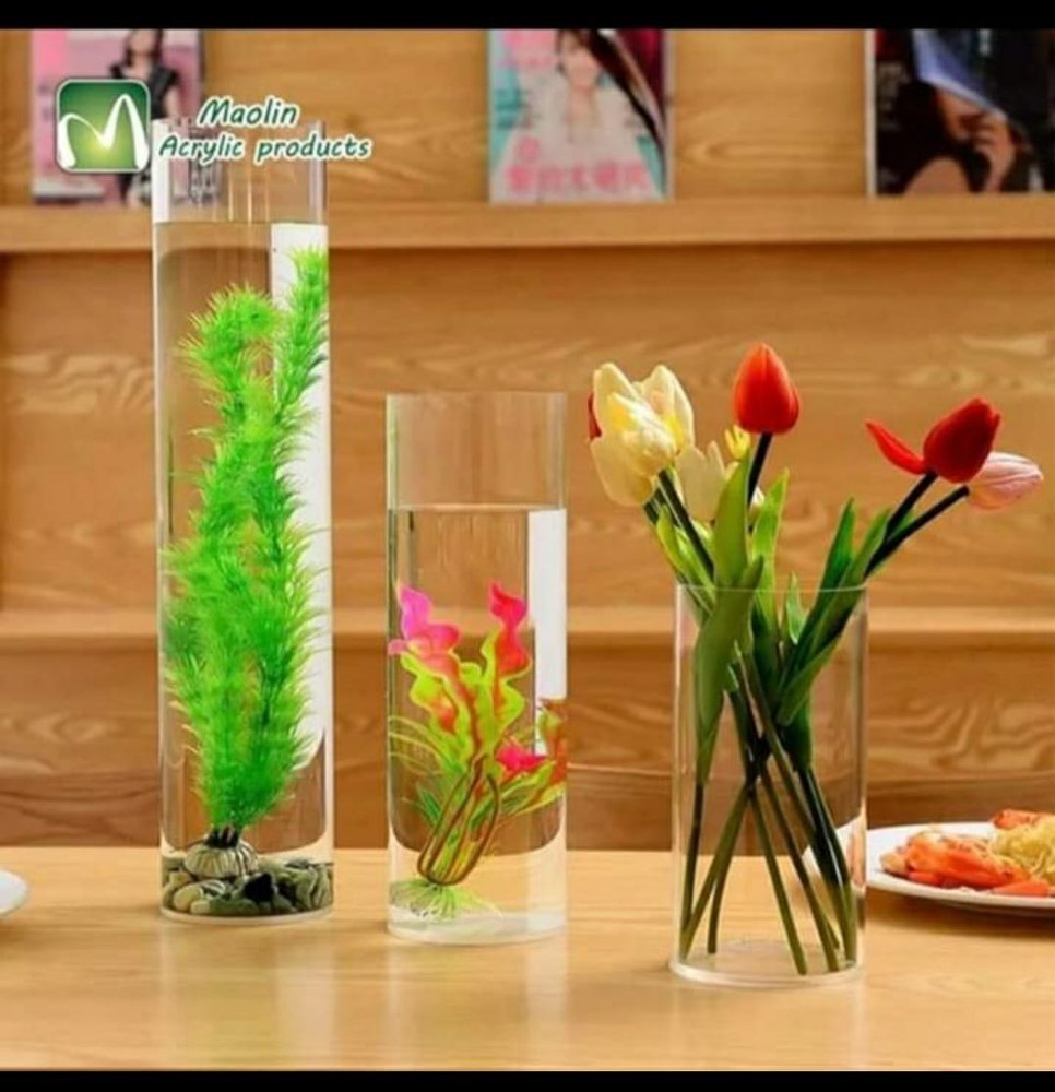 Transparent Glossy Glass Cylinder Flower Vase, Size: 8 Inch