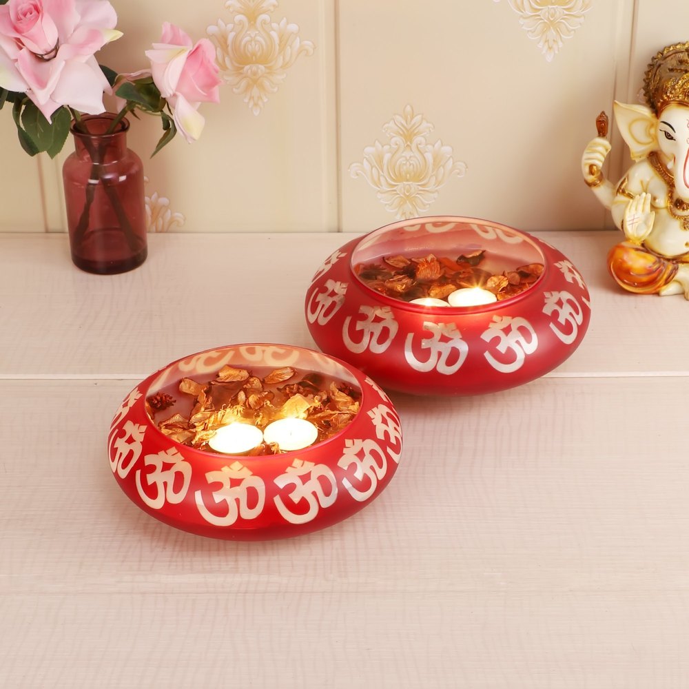 Glossy Red Glass Urli / Potpourri Bowl, Size: 10x10