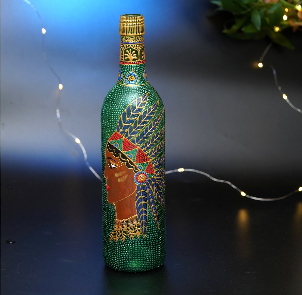 Handicraft Hand Painted Decorative Glass Bottle, Size: 3.5 X 12 Inches