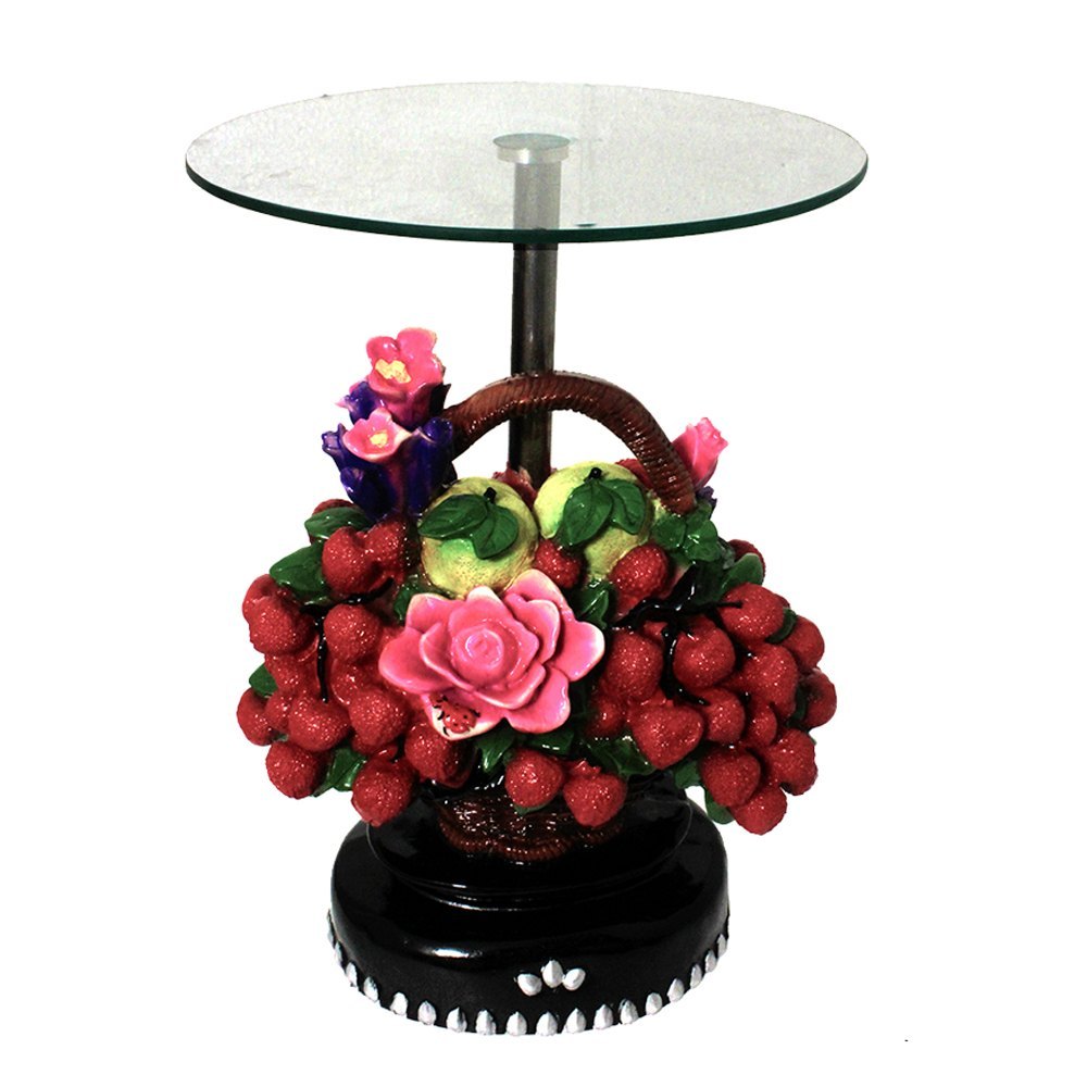 Multicolor Glossy Glass Top Decorative Corner Table/Pillar