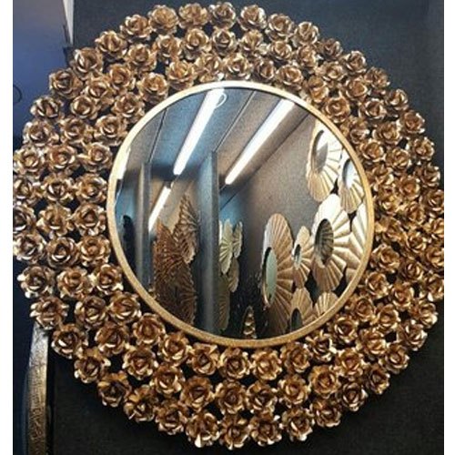 Metal Designer Golden Round Hanging Mirror, For Home