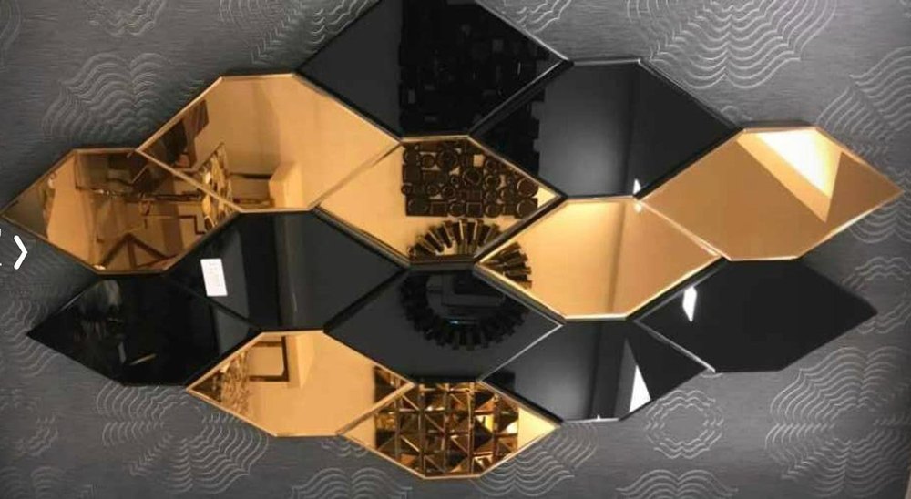 Black And Golden Laminated Wall Mirror Glass