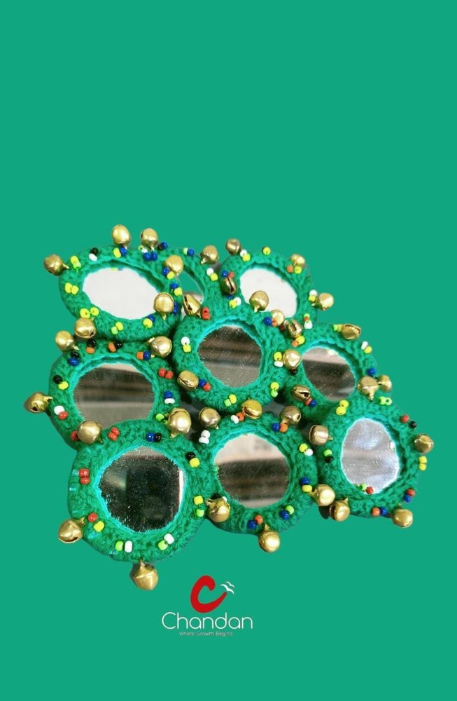 Chamdan Group Green Color Small Mirror Frames & Mirrors For Embroidery Works, Pack Of 30pcs