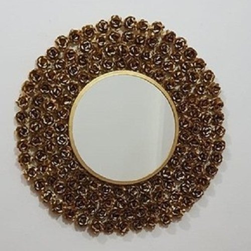 Iron Wall Mounting Designer Metal Wall Mirror, Shape: Round