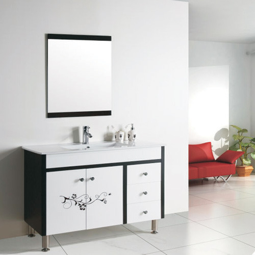 White Rectangular Floor Mounted Vanity with Mirror, For Home