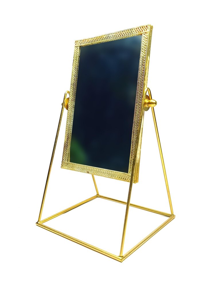 Golden Rectangular Mirror With Stand, For Home, Size: 5.5 X 5.25 X 10.25h