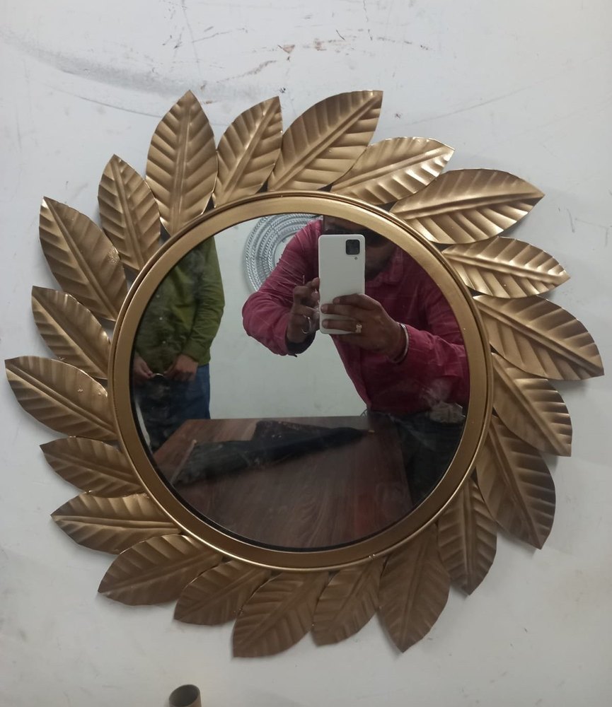 Golden Polished Brass Glass Round Wall Mirror, For Decoration, Size: 12inch