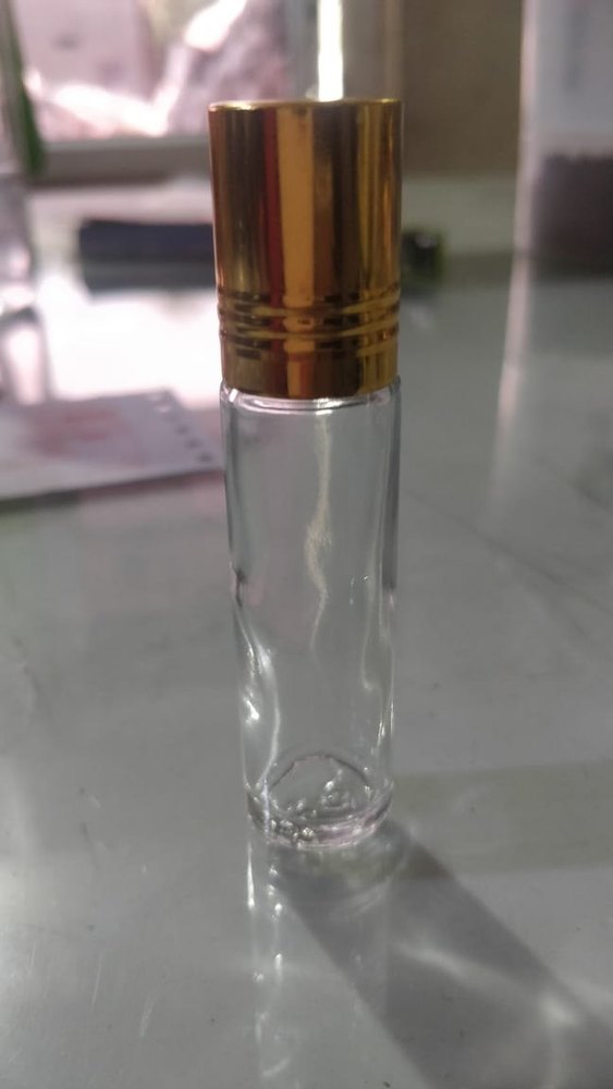 Transparent Glass Roll On Bottle, Golden Round, Capacity: 10 Ml