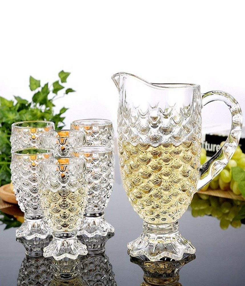 Crystal Glass Jug with Pineapple Design Glass Set, 7 Piece Set