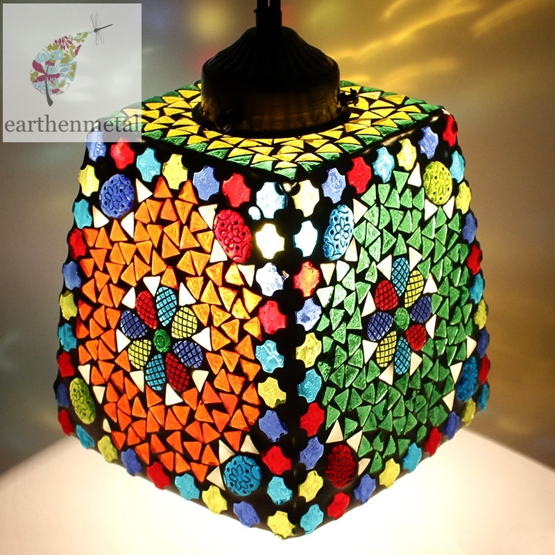 Incandescent Earthen Metal Handcrafted Trapezium Shaped Mosaic Crystal Glass Light, 50 W - 100 W