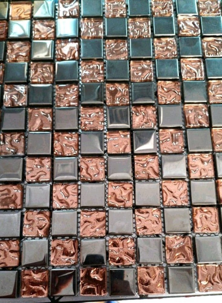 Silver And Brown Glass Mosaic Highlighter Tiles, For Interior, Thickness: 8mm