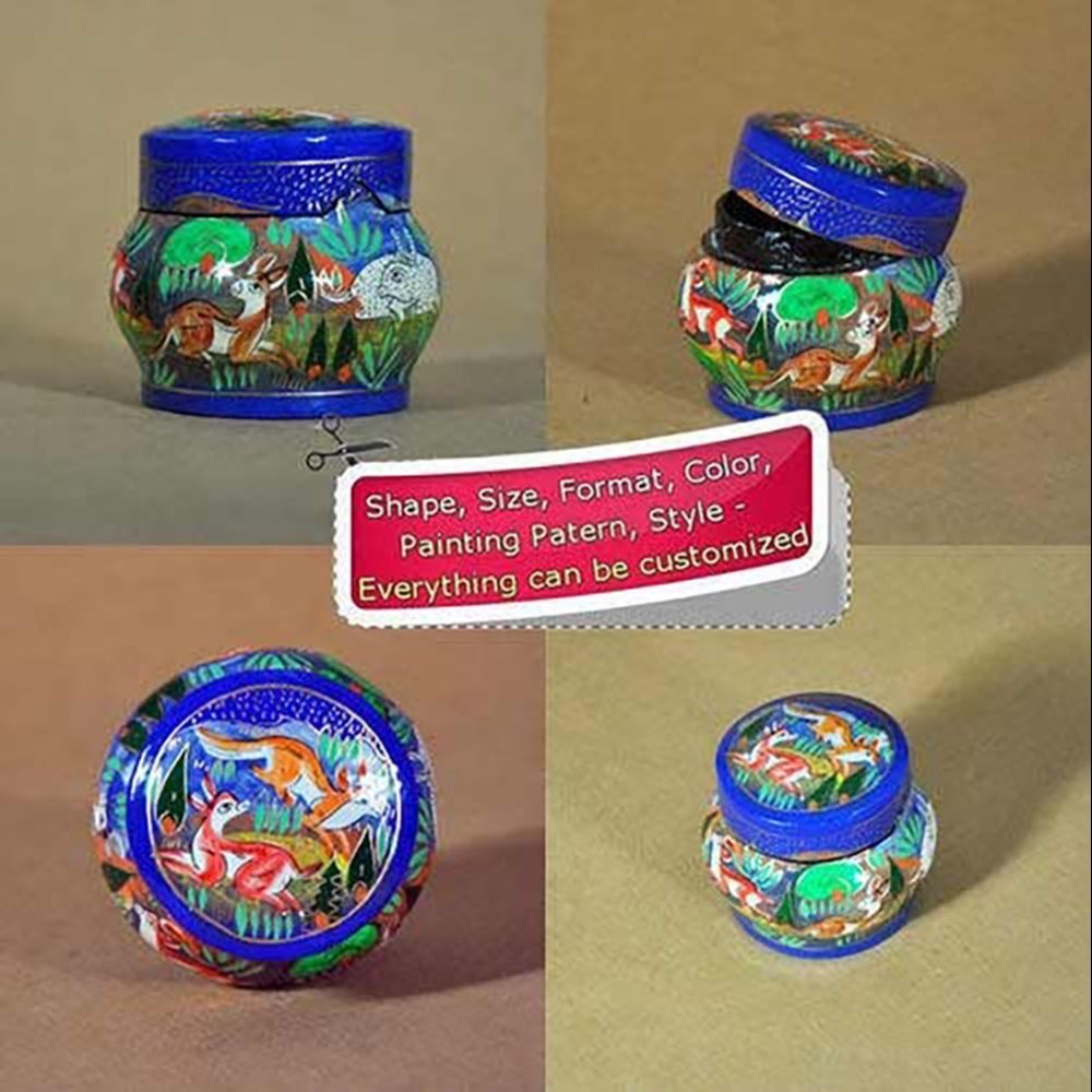 Paper Mache Hand Painted Lacquered Trinket Box Deer Design, For Storage