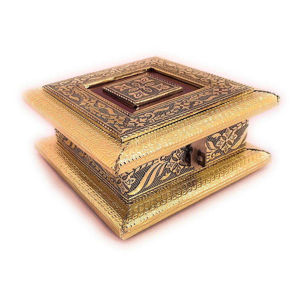 Golden DFB-490 Jarmar Wooden Oxidized Maroon Meva Box, Box Capacity (In gms): 70 gms