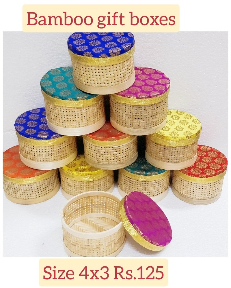 Multicolor Bamboo Round Gift Box, 4x3 img