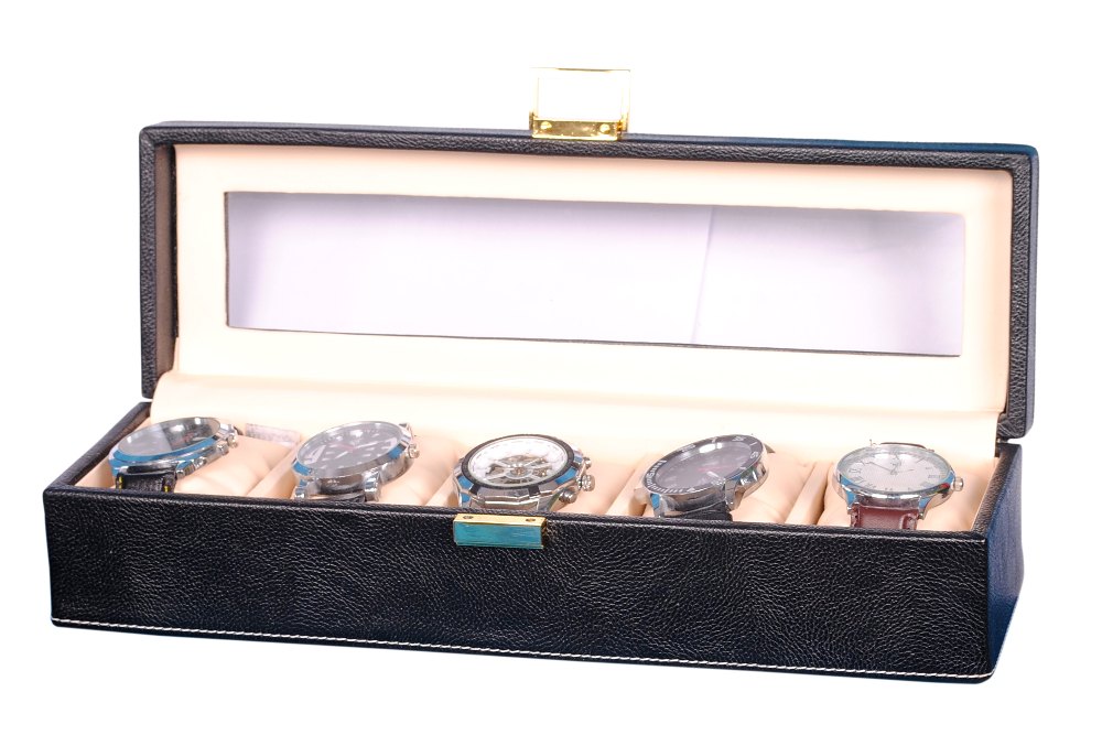 Standard Hard Craft Watch Box For Holding 5 Watch Transparent Black, 0-1 Kg