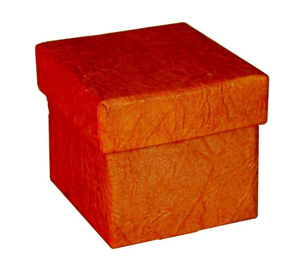 Plain Orange Handmade Paper Gift Box, Square