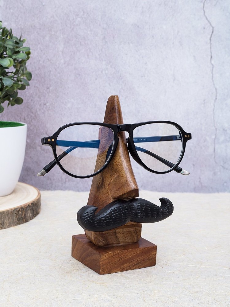 Wood Free Stand Brown Handcrafted Eyeglass Holder Showpiece, For Home