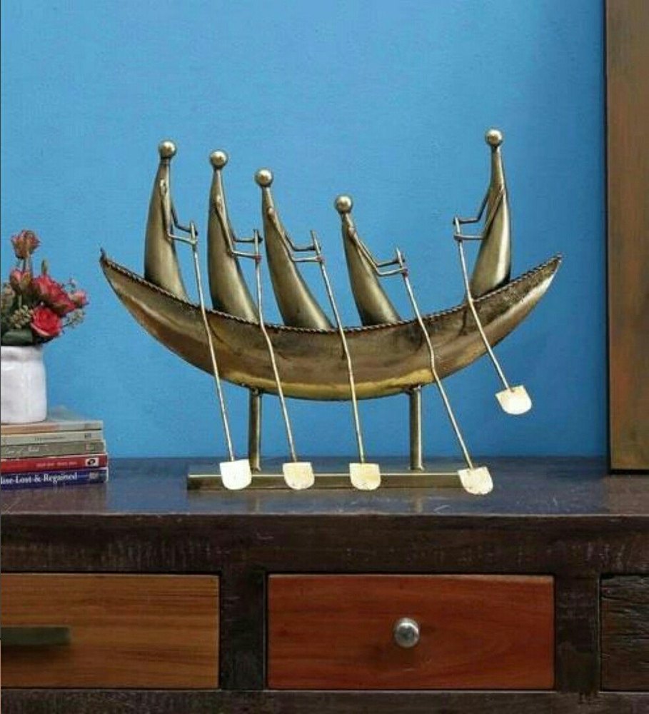 Golden Iron Home Decor Boat, For Decoration, Size/Dimension: Size- 20l X 8w X 15h img