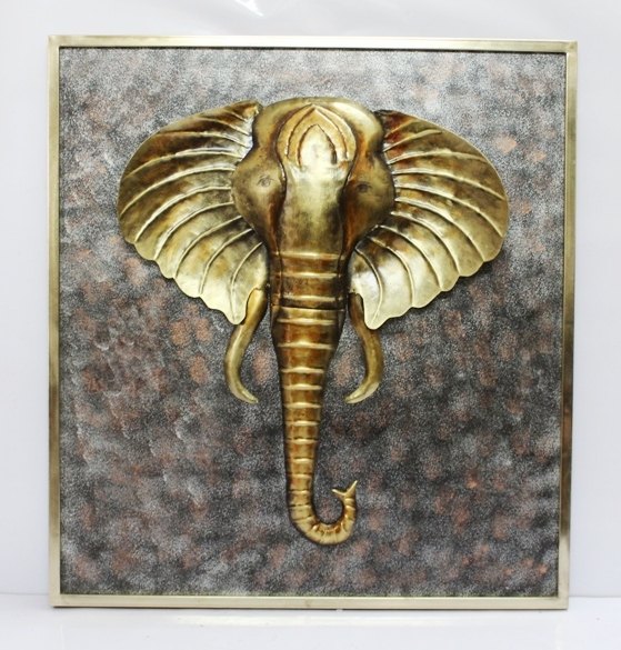 Golden Metal V MAT Wall Decor Elephant Handicraft, For Decoration, Size: 38 X 35 (h X W)