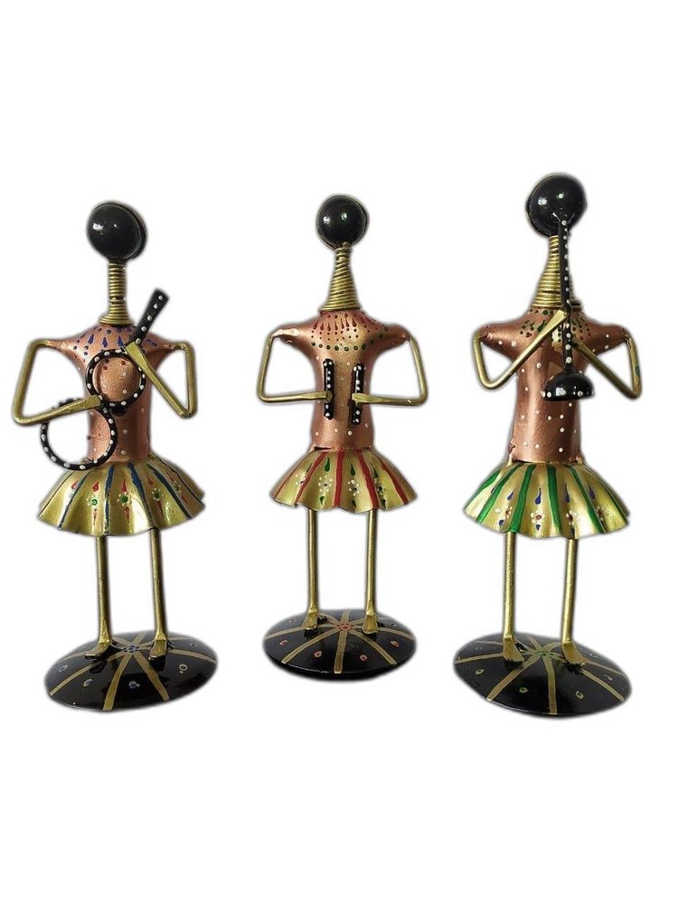 Art Decor Golden Handmade Iron Musician Doll Set of 3, Size/Dimension: L*w*h - 3*3*9, Shape: Standing