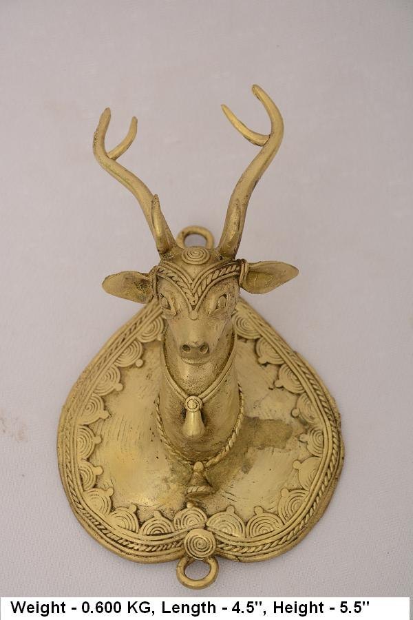 Golden Round Dhokra Brass Wall Hanging Deer Head, For Decoration img