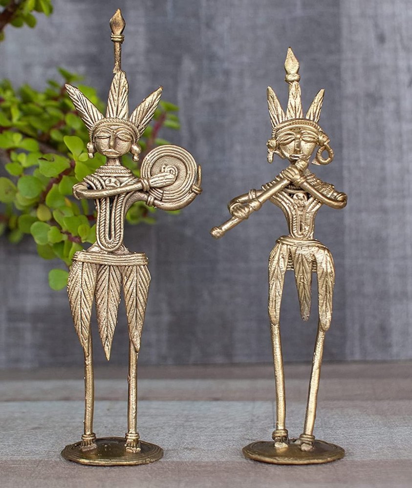 Brass Golden Home Decor Tribal Statue, Size: 10x2.5 Inch