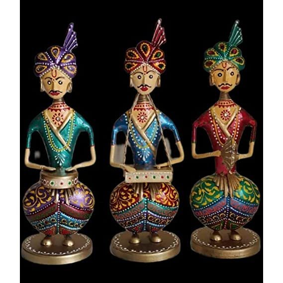 Indoor Multicolor Rajasthani Face Tribal Musicians in Iron, For Decoration