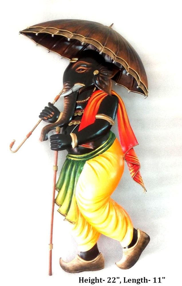 Multicolor Iron Lord Ganesh Walking With Unbrella, Height-25, Length-15 img