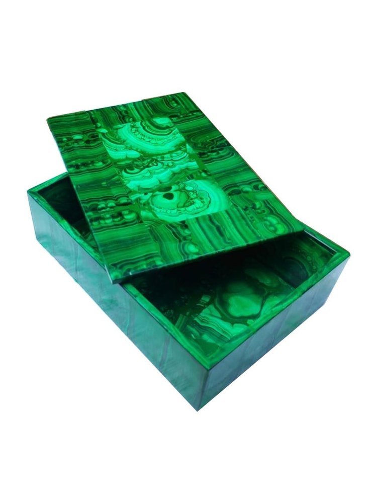 Solid Green Melachite semi precious stone jewellery box, For Gift, Shape: Rectangular